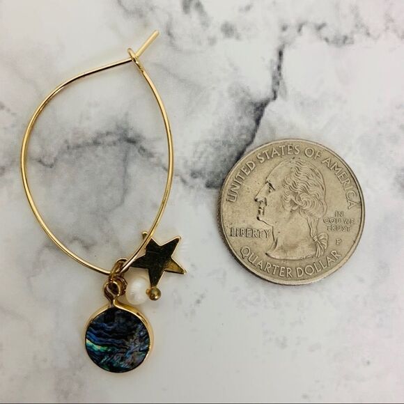 Abalone, Pearl & Star Charm Drop Hoop Earrings - Picture 6 of 8